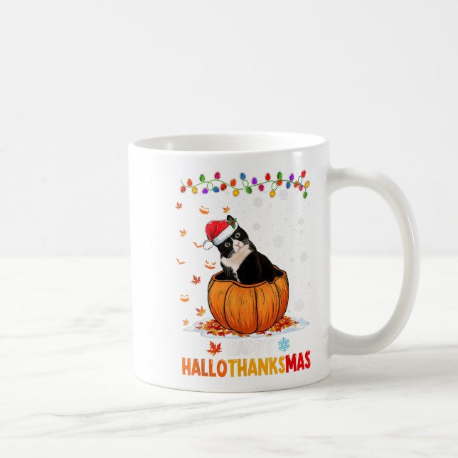 Ljuny Tuxedo Cat on Pumpkin Lycklig Hallothanksmas Kaffemugg (Höger)