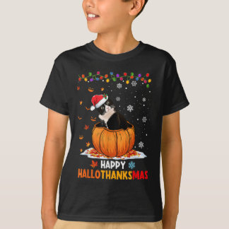Ljuny Tuxedo Cat on Pumpkin Lycklig Hallothanksmas T Shirt