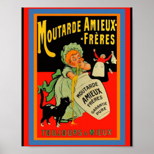 Ljuny Vintage Fransk Mustard Moutarde Ad Girl, Cat Poster
