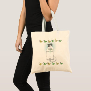 Ljunyp Cute Cat med lilla fågeltäcket Cat Lover Gi Tygkasse