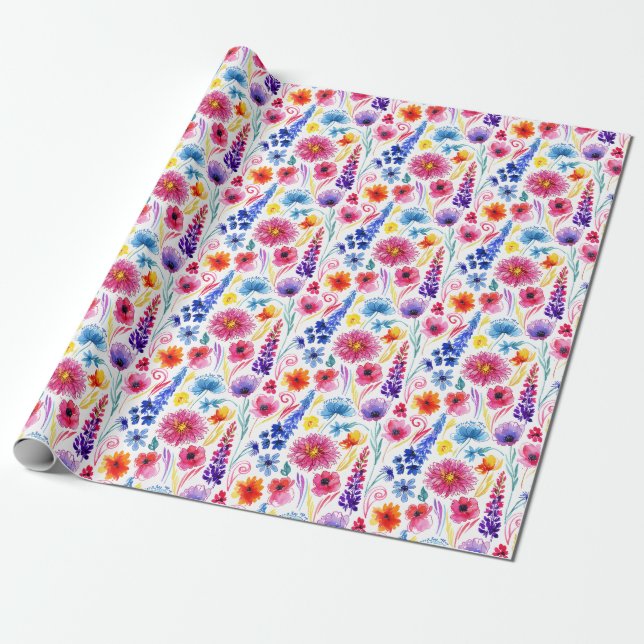 Ljus Abstrakt Akvarell Stil Blommor Presentpapper (Utrullad)