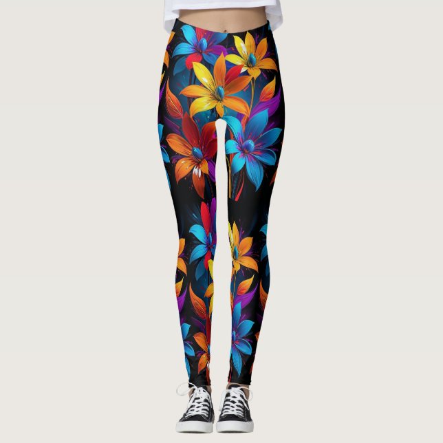 Ljus Abstrakt Färgrik Blommig Konst-32908 Leggings (Framsida)