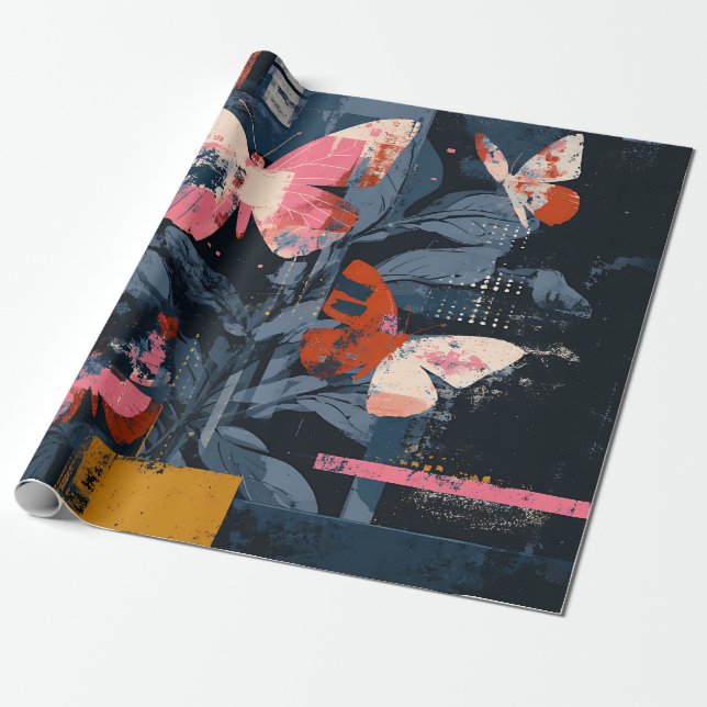Ljus Abstrakt Fjärilsflykt (6) Presentpapper (Utrullad)
