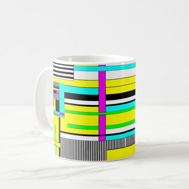 Ljus abstrakt geometrisk neonmönster kastkudde kaffemugg (Framsida vänster)
