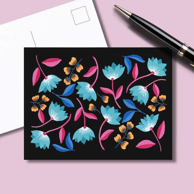 Ljus abstrakt målning vykort (Colorful folk art tulip postcard)