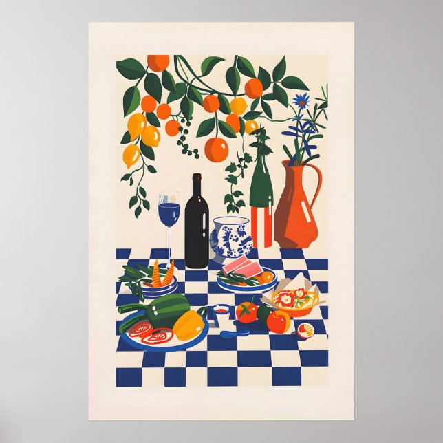 Ljus Abstrakt Mat & Vin Konsttryck Poster (Framsidan)