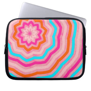 Ljus Abstrakt Rolig Blomma i Orange Rosa Turkos Laptop Sleeve