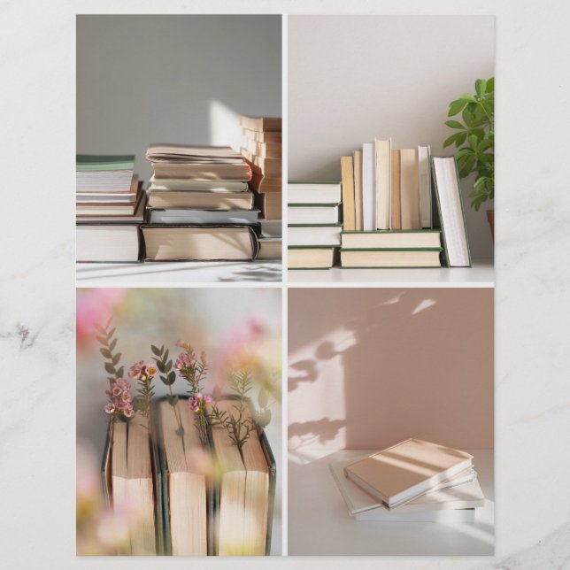 Ljus Akademisk Mysig Bok Collage Scrapbookpapper (Framsida)