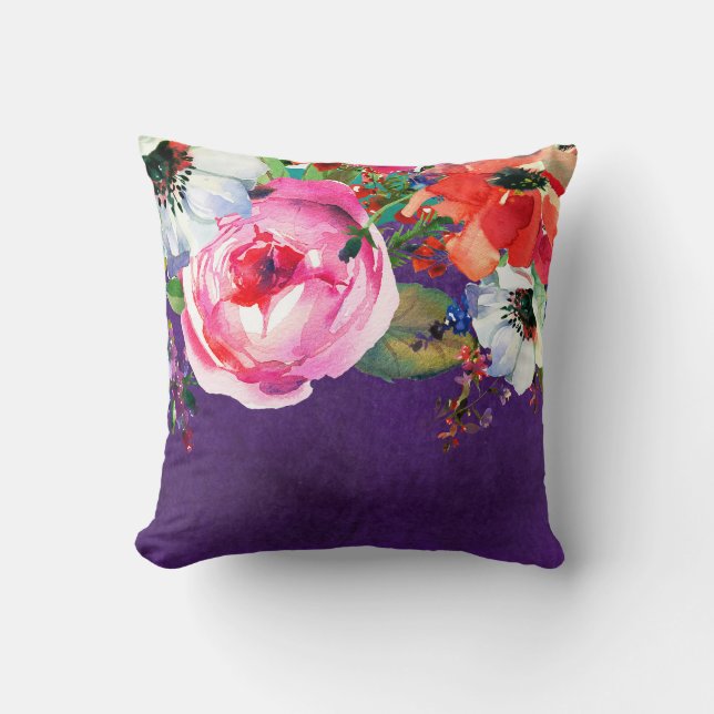 Ljus akvarell Blommig Lila Party Chic Blommor Kudde (Framsida)