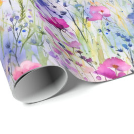 Ljus akvarell vilda blommor blå rosa och lila presentpapper