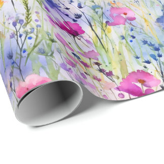 Ljus akvarell vilda blommor blå rosa och lila presentpapper