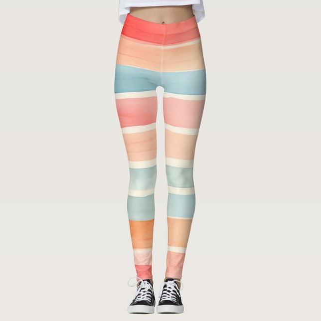 Ljus akvarellfärgad randig mönster leggings (Framsida)