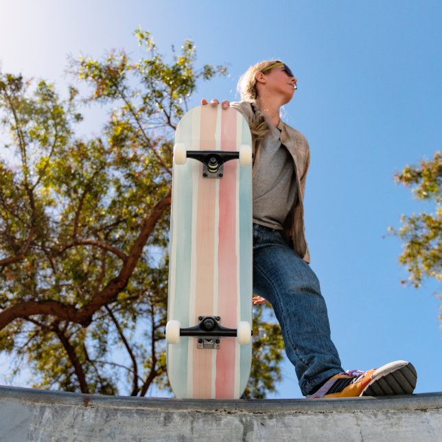 Ljus akvarellfärgad randig mönster mini skateboard bräda 18,5 cm (Utomhus 1)
