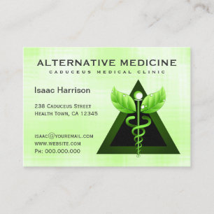 Ljus alternativ medicin - stor grön Caduceus Visitkort