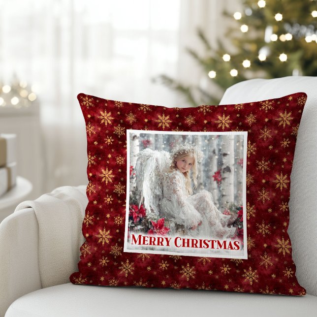 Ljus änglalik röd guld julkudde present kudde (Bright Angelic Red Gold Christmas Pillow Gift)