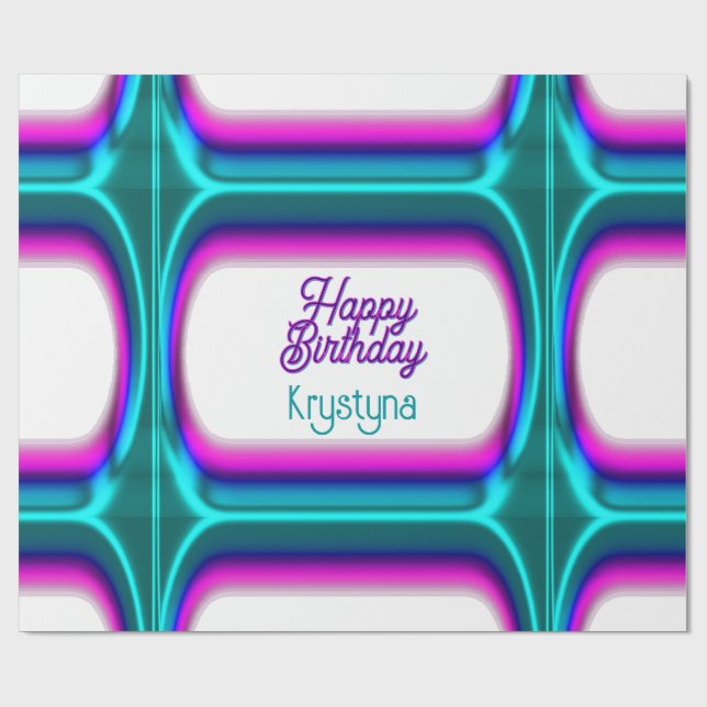 Ljus anpassad Glad födelsedag Magenta Cyan Presentpapper (Platt)
