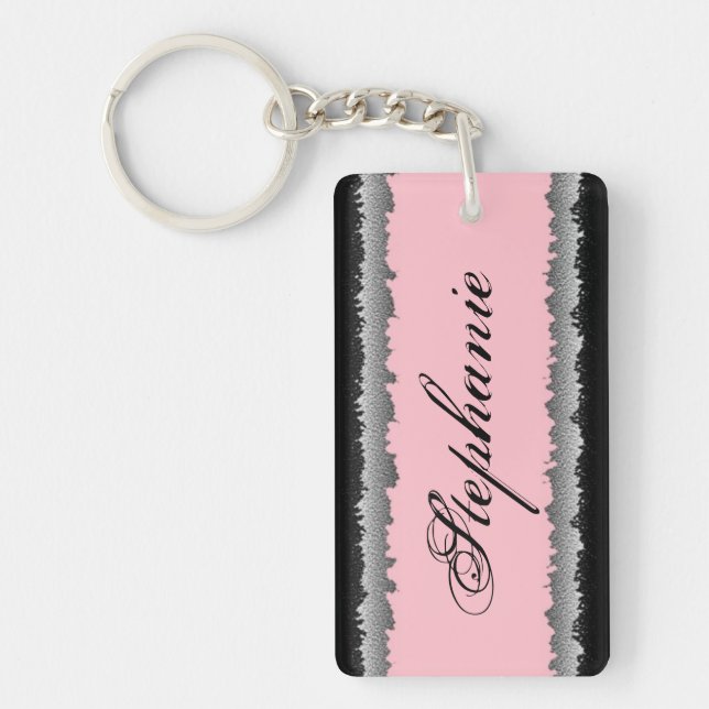 Ljus anpassade - strimlad keychain för rosor svart nyckelring (Framsidan)