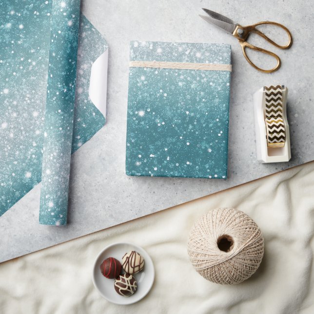 Ljus Aqua Blå Glitter Vit Glitter Mönster Presentpapper (Hantverk)