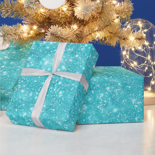 Ljus Aqua Blå Glitter Vit Glitter Mönster Presentpapper (Helgdagar)