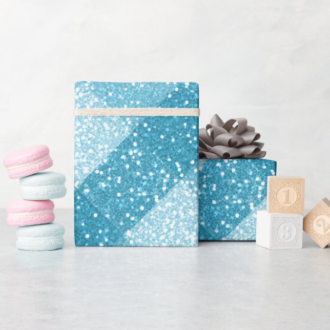 Ljus Aqua Blå Glitter Vit Glitter Mönster Presentpapper (Baby Shower)