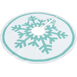 Ljus Aqua Teal Blå Grön Snöflinga På Vit Julgransmatta Borstad Polyester