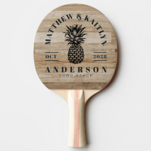 Ljus ask trä tropisk ananas bröllopskam pingisracket