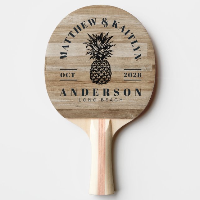 Ljus ask trä tropisk ananas bröllopskam pingisracket (Baksidan)