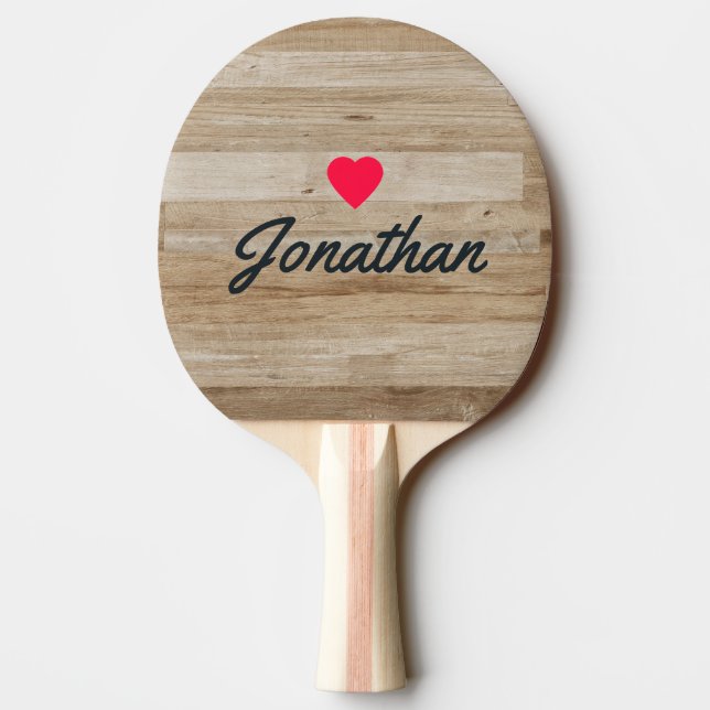 Ljus Askträ Äldre Hjärtformad Signatur Pingisracket (Baksidan)