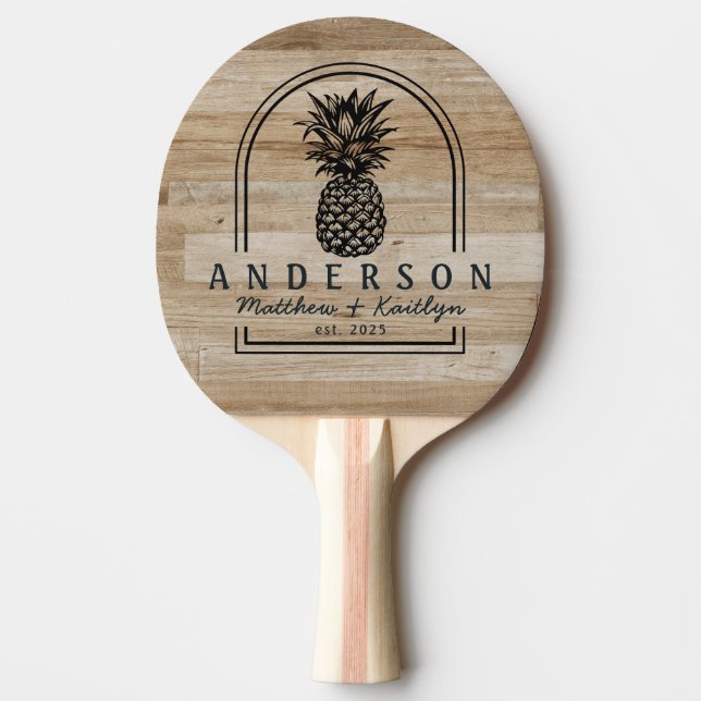 Ljus Askträ Pineapple Bröllopsbåge & Namn Pingisracket (Framsidan)