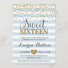 Ljus Baby blue Guld Sweet sixteen Party födelsedag Inbjudningar