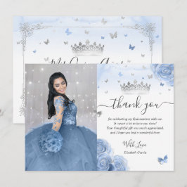 Ljus Baby blue Silver Quinceañera Fotofödelsedag Tack Kort