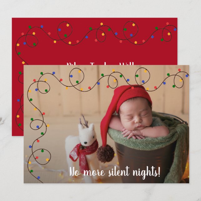 Ljus Baby Photo Tillkännagivande för födelse Julkort (Fram/baksida)