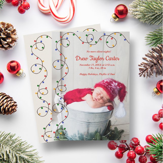 Ljus Baby Photo Tillkännagivande för födelse Julkort (Skapare uppladdad)