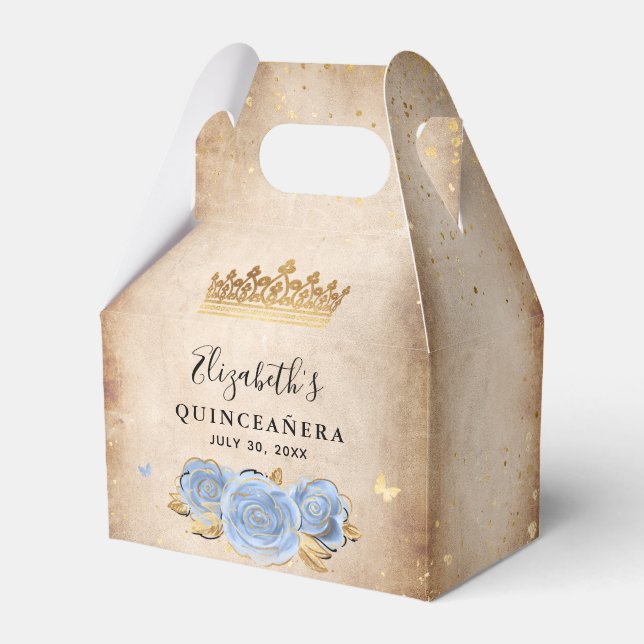Ljus babyblått och guld Elegant födelsedagsfest Presentaskar (Framsidan Sidan)