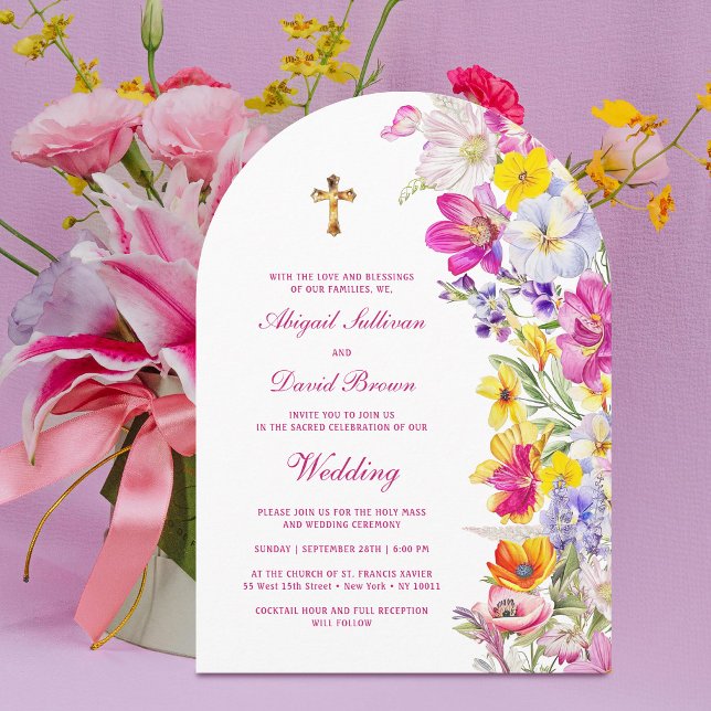 Ljus båge med vilda blommor religiös bröllop inbjudningar (Skapare uppladdad)