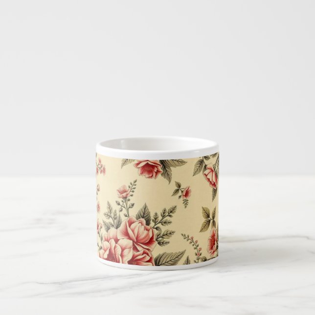 Ljus Bakgrund Vintage Blommig Design Espressomugg (Framsidan)