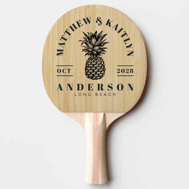 Ljus Bambu Tropisk Ananas Bröllopskrona Pingisracket (Baksidan)