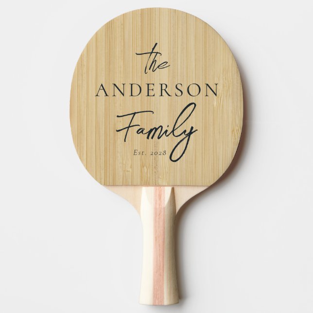 Ljus Bambus Handskriven Efternamn Pingisracket (Framsidan)