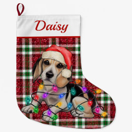 Ljus Beagle Sparkly Play Tartan Stor Julstrumpa