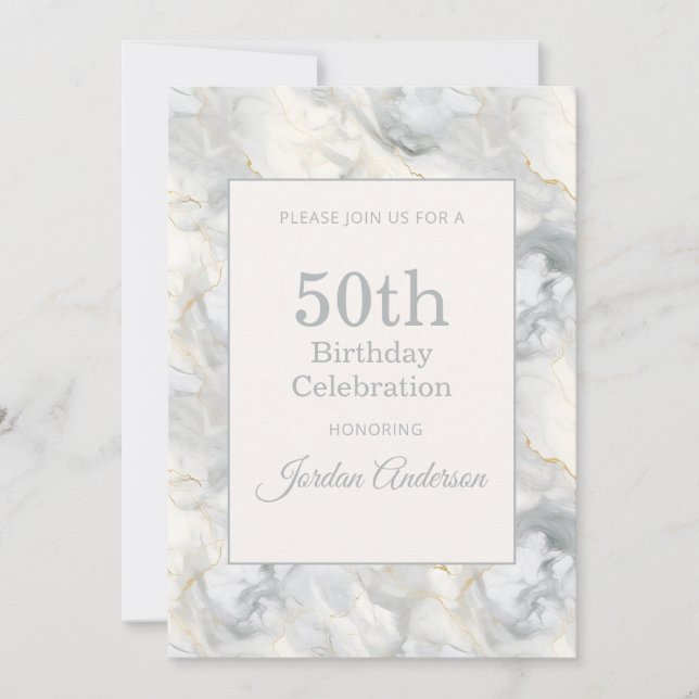 Ljus Beige Grå Marmor 50-årsdag Inbjudningar (Framsida)