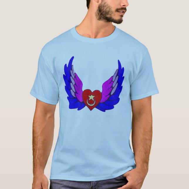 Ljus bevingad Sufi hjärta T Shirt (Framsida)