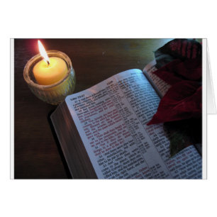 ljus, bibel och Poinsetta Hälsningskort