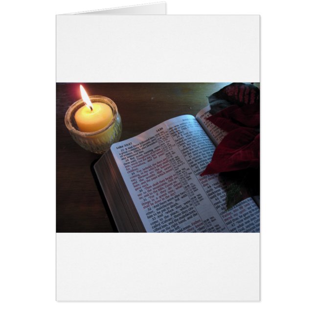 ljus, bibel och Poinsetta Hälsningskort (Framsidan)