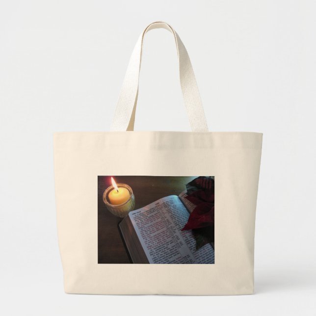ljus, bibel och Poinsetta Jumbo Tygkasse (Framsidan)
