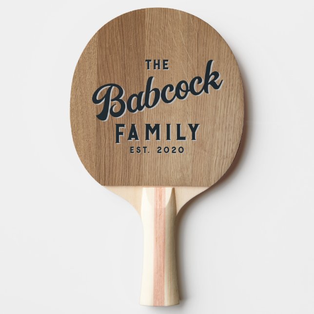 Ljus Björk trä Retro Familjenamn & År Pingisracket (Framsidan)