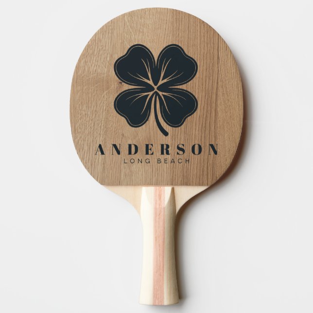 Ljus Björkträ Fyrklöver med Namn Pingisracket (Baksidan)