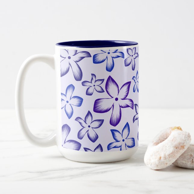 Ljus blå lila gradientblomma Två-Tonad mugg (Med munk)
