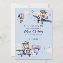 Ljus Blå Mjuk Björn Flygplan Baby Shower 
