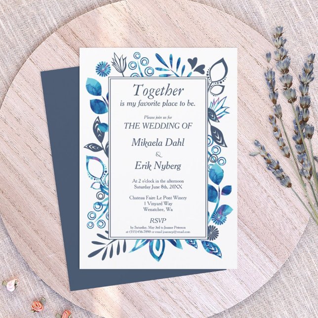 Ljus blå och blågrå blomsterdesign inbjudningar (blue-gray slate blue wedding invitation template)