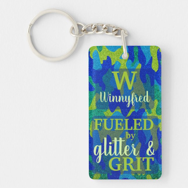 Ljus blå och grön glitter camouflage namn (Framsidan)